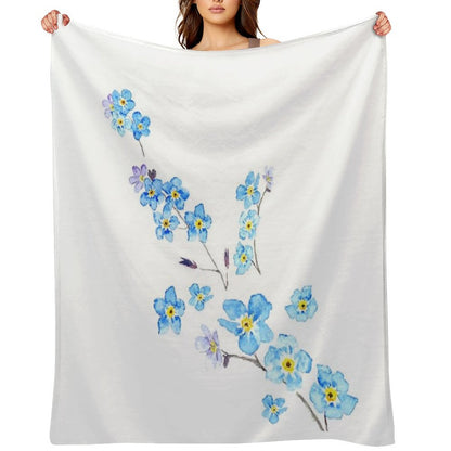 Blue Forget Me Not  Watercolor Painting Throw Blanket