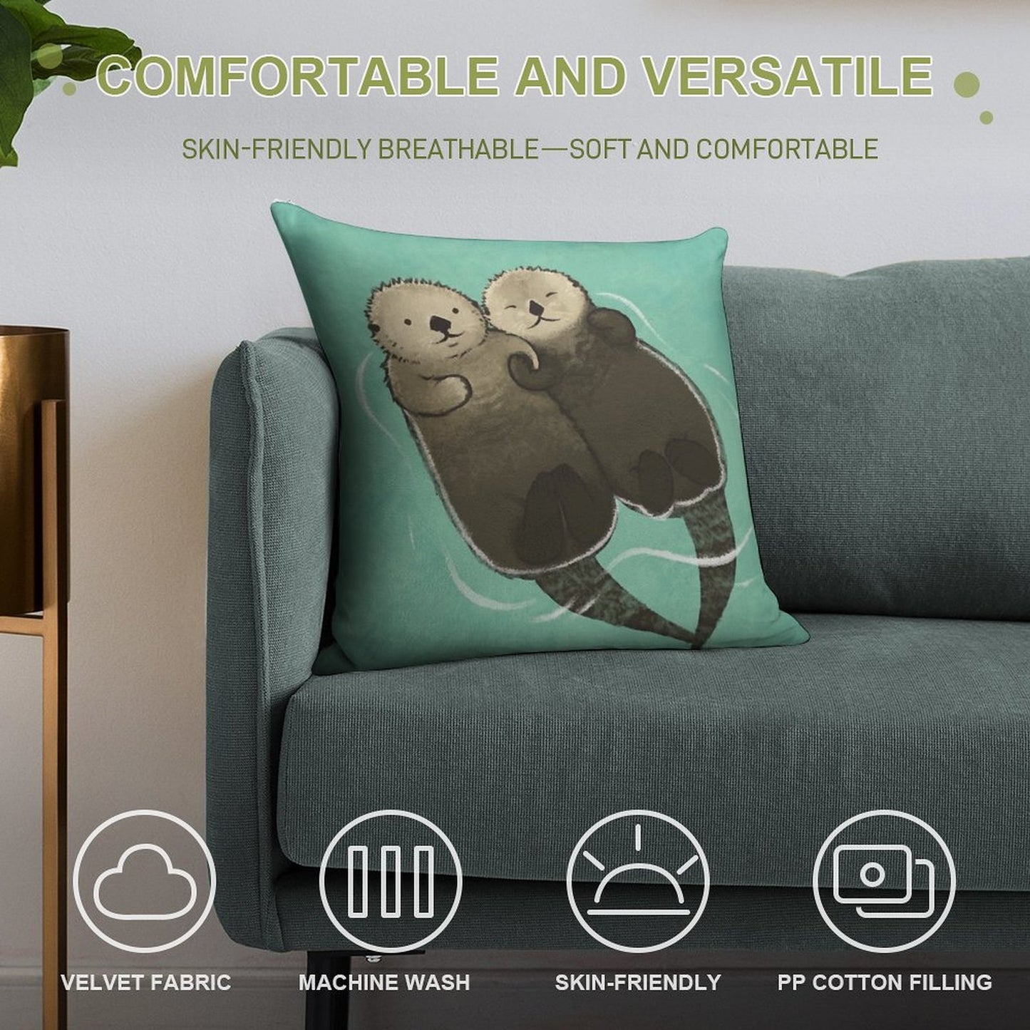 Significant Otters - Otters Holding Hands Soft High-Density Material Throw Pillow