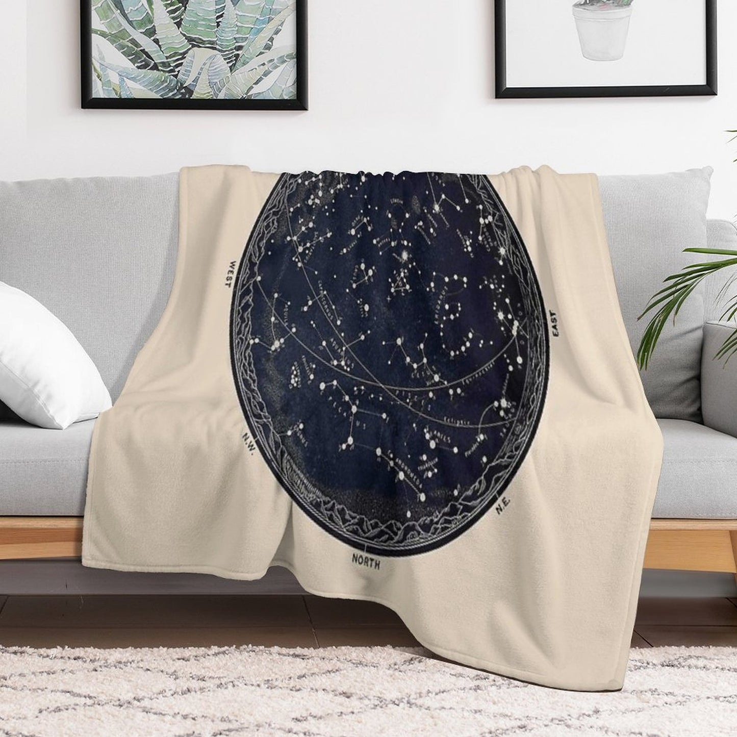 Antique Map of The Night Sky, 19th Century Astronomy Throw Blanket