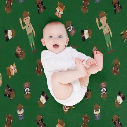 Wood Badge Patrol Critters - Baden-Powell Pattern - Green Throw Blanket