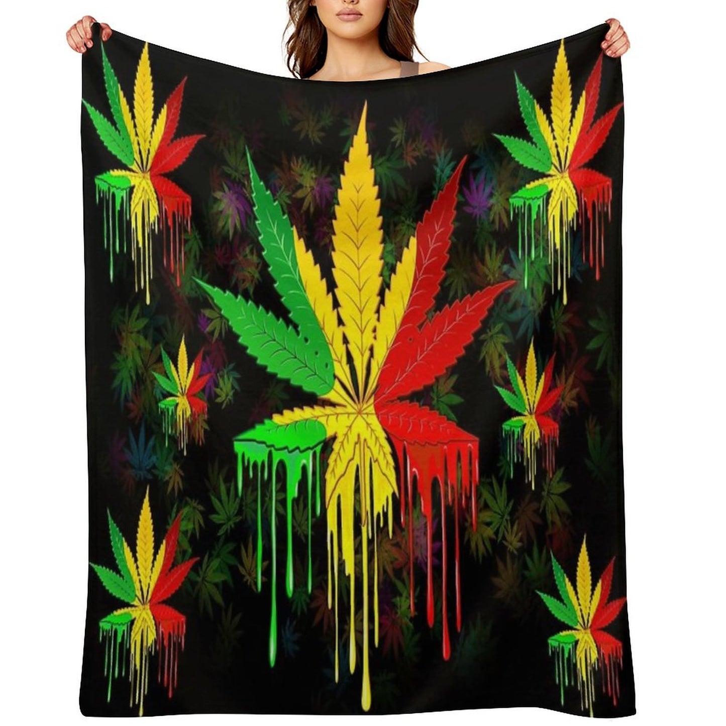 Leaf Rasta Colors Dripping Paint Throw Blanket