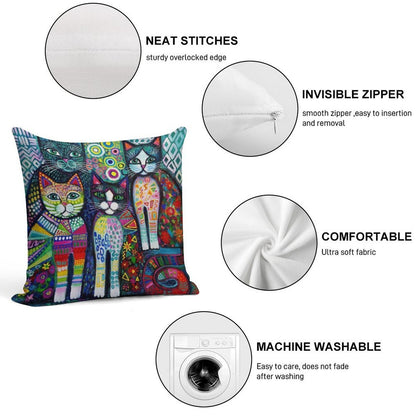 Quirky Cats Soft High-Density Material Throw Pillow