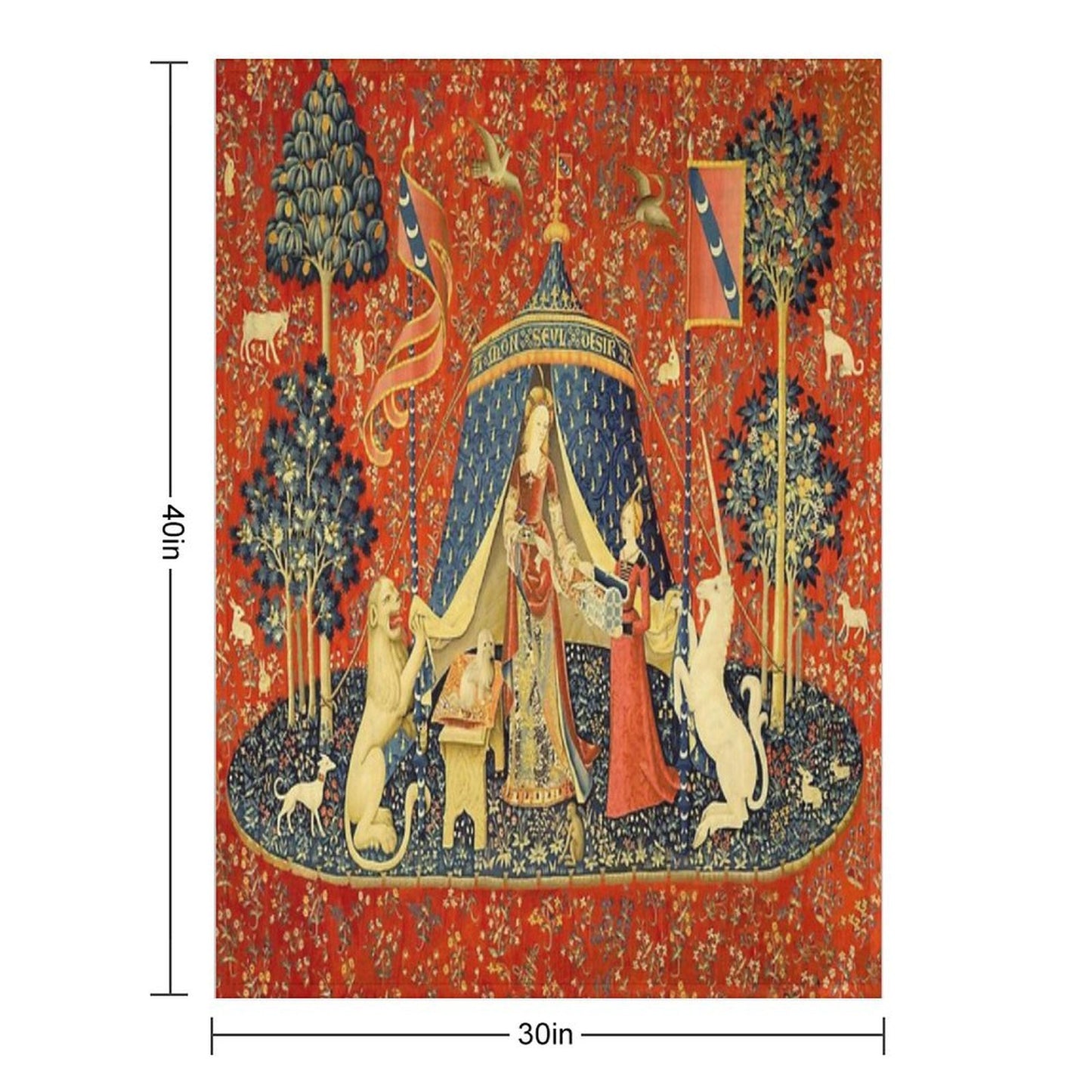 Lady And The Unicorn Medieval Tapestry Throw Blanket