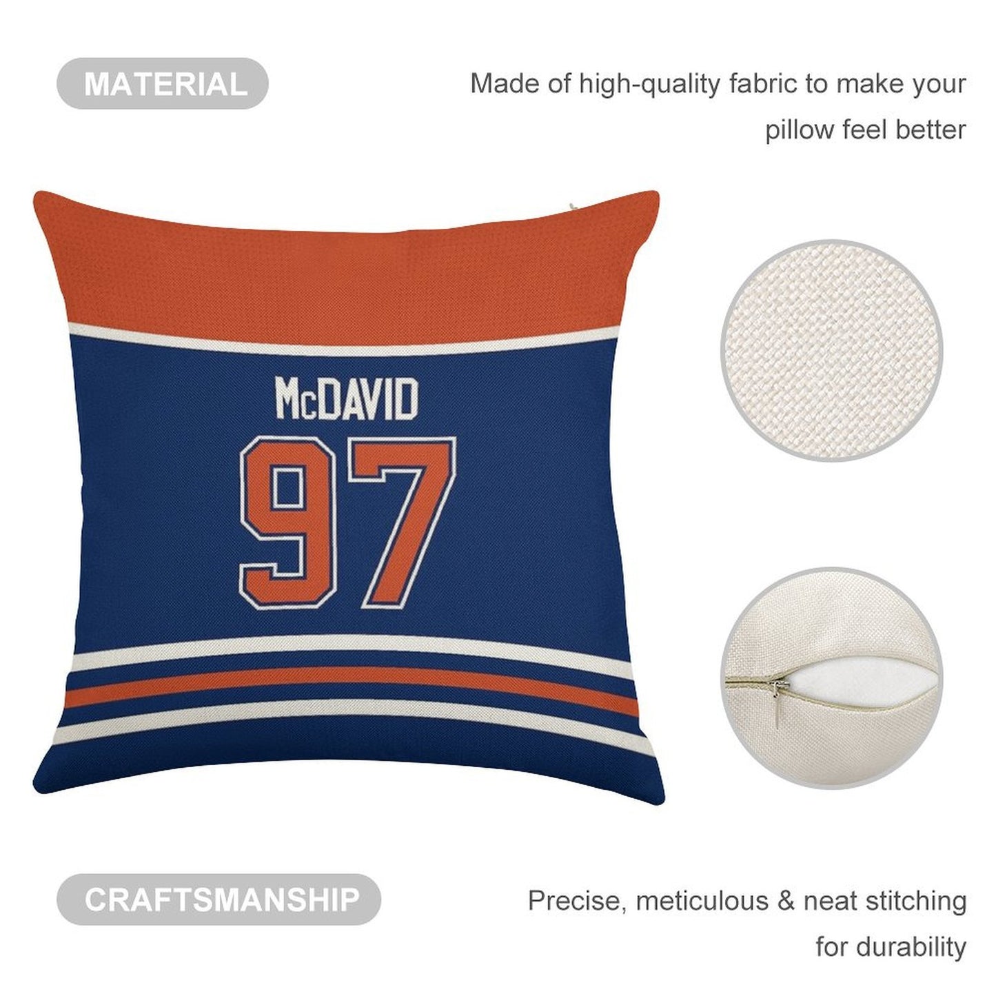 Edmonton Oilers Connor McDavid Home Jersey Back Phone Case Linen Throw Pillow Cover