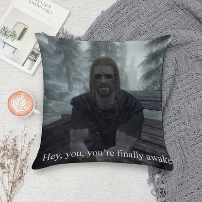 Hey You’re Finally Awake Soft Fade-Resistant Throw Pillow