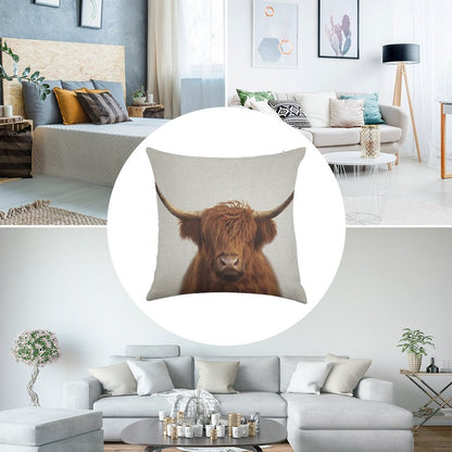 Highland Cow - Colorful Linen Throw Pillow Cover