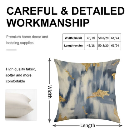 Blue And Gold Ikat Abstract Linen Throw Pillow Cover
