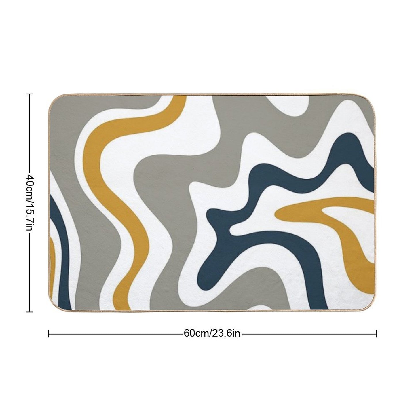 Liquid Swirl Contemporary Abstract in Mustard Yellow, Navy Blue, Grey, And White Bath Mat