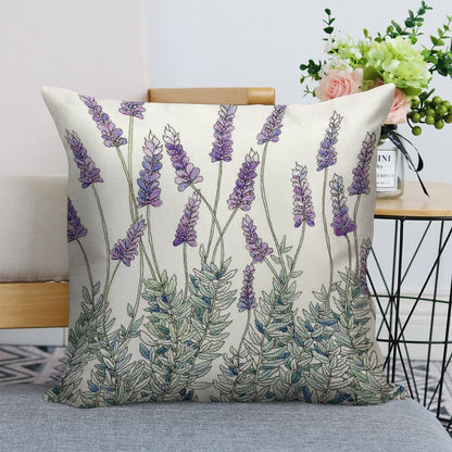 Lavender, Illustration Linen Throw Pillow Cover