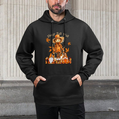 Happy Fall Yall Scarecrow Gnomies Thanksgiving Halloween Relaxed Fit Hoodie