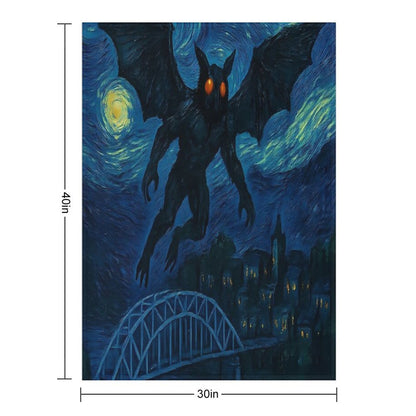 Mothman Over Point Pleasant on A Starry Night Throw Blanket