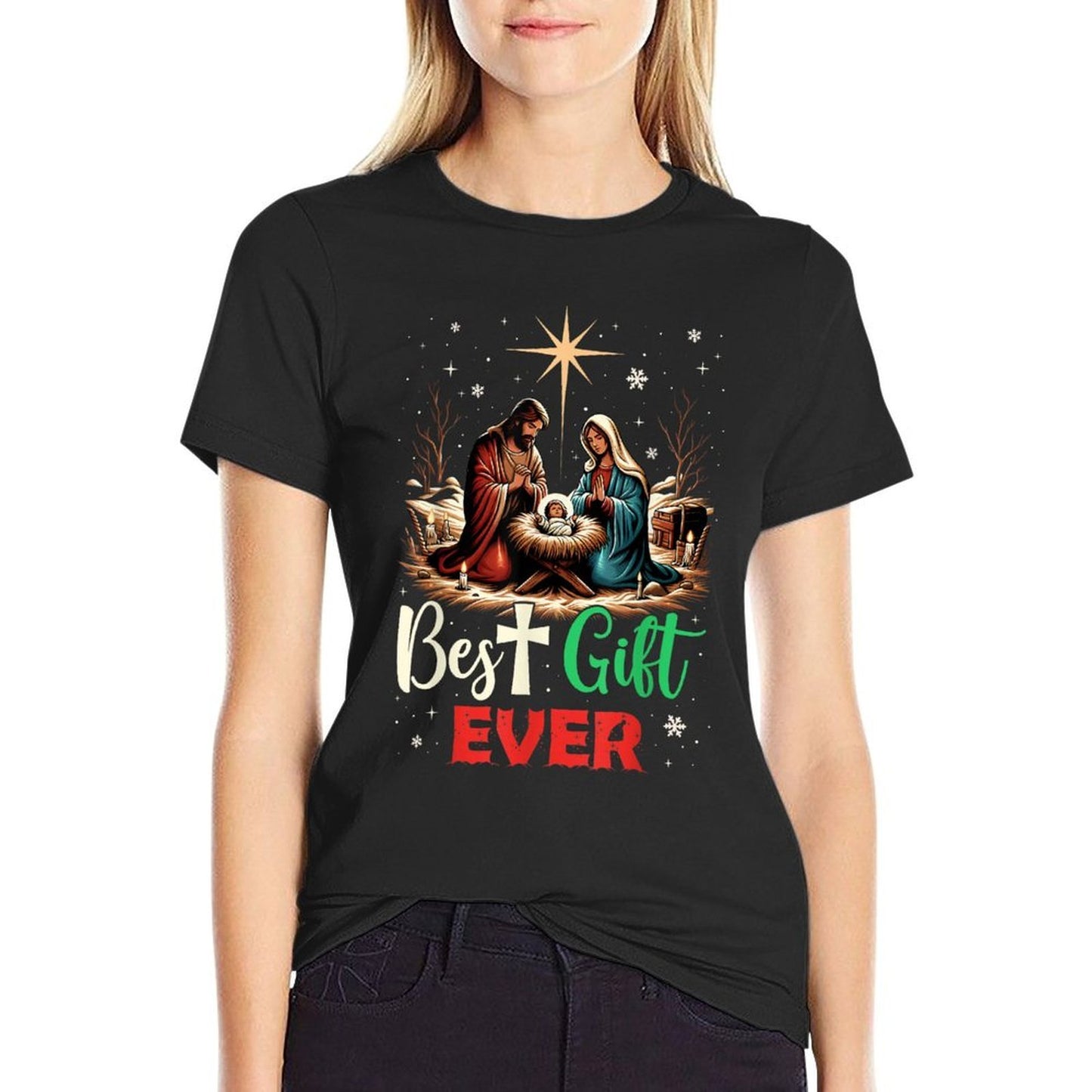 Best Ever Christmas Cool Jesus Nativity Scene Christian  Oversized Silhouette T-Shirt