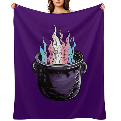 Trans Pride Flag Witches Cauldron , Transgender Witchy Design Throw Blanket