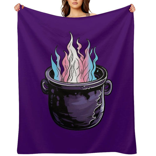 Trans Pride Flag Witches Cauldron , Transgender Witchy Design Throw Blanket