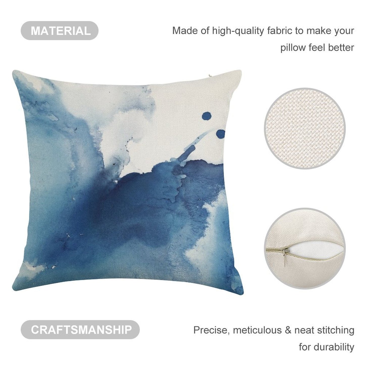Indigo Blue Sea, Abstract Ink Painting Linen Throw Pillow Cover
