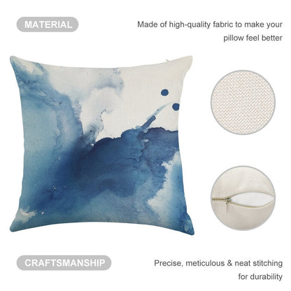 Indigo Blue Sea, Abstract Ink Painting Linen Throw Pillow Cover