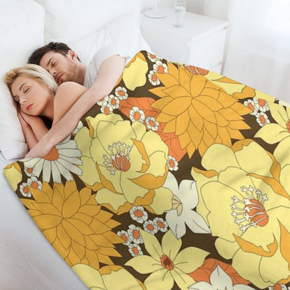 Yellow, Orange And Brown Vintage Floral Pattern Throw Blanket
