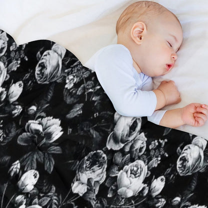 Roses Black And White Throw Blanket