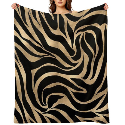 Elegant Metallic Gold Zebra Black Animal Print Throw Blanket