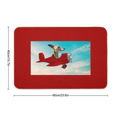 Red Background Flying Whippet Bath Mat