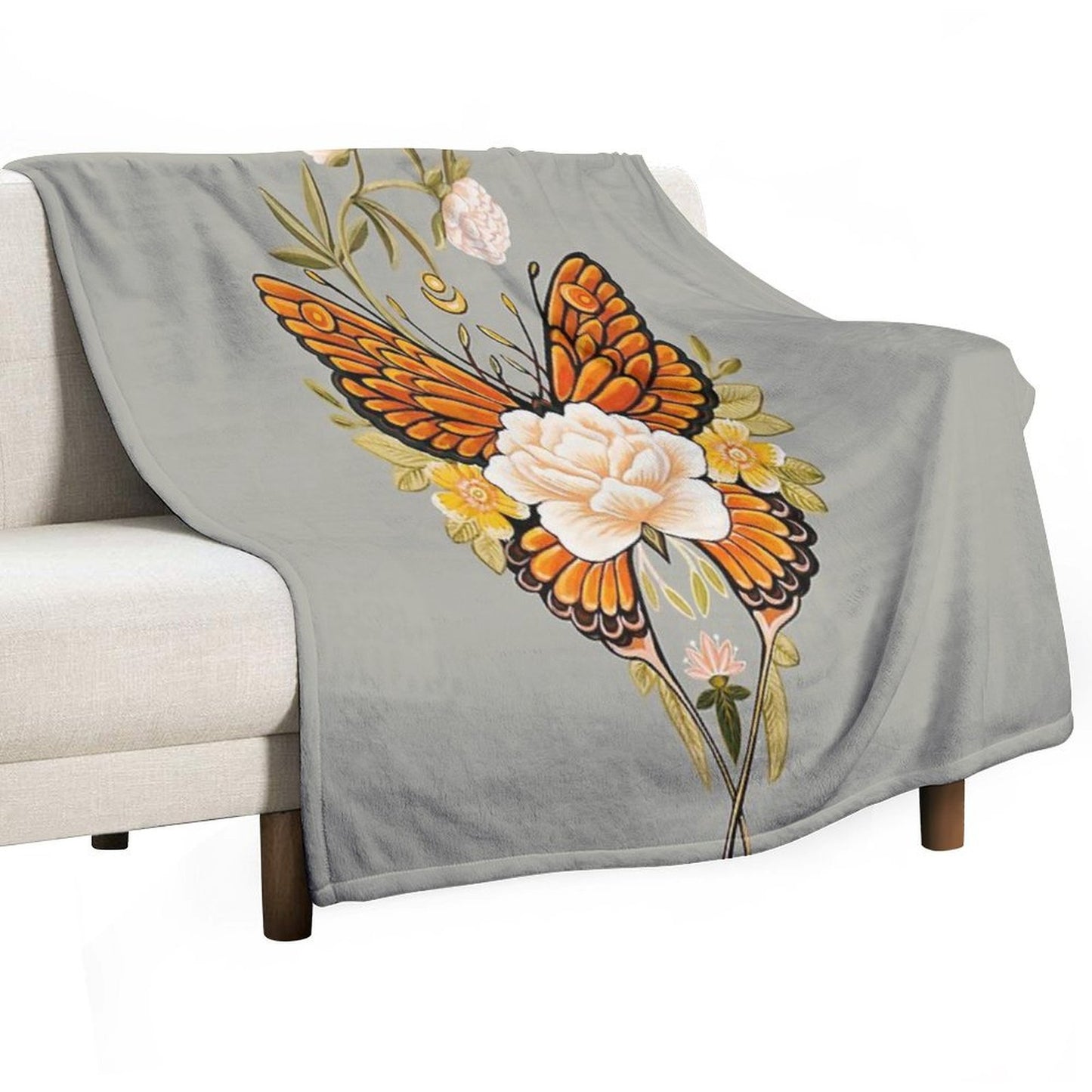 Tattoo Butterfly Peonies Throw Blanket