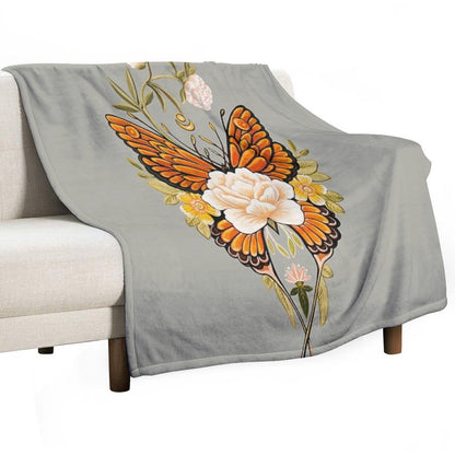 Tattoo Butterfly Peonies Throw Blanket