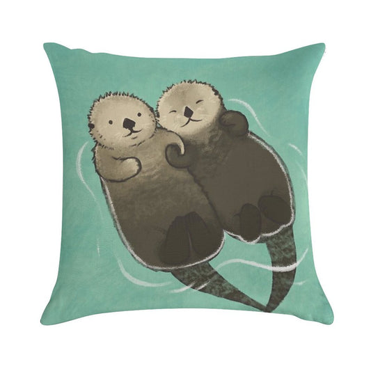 Significant Otters - Otters Holding Hands Soft High-Density Material Throw Pillow