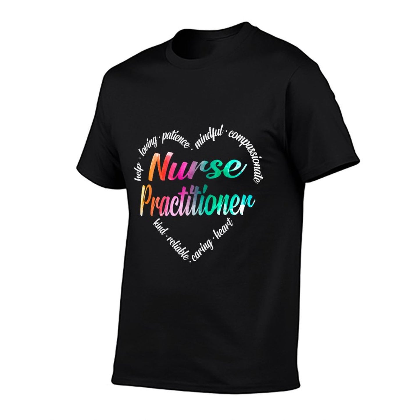 Nurse Practitioner Heart Word Cloud Watercolor Rainbow T-Shirt