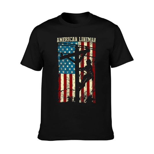 Lineman American Flag Electric Cable Patriotic Lineman T-Shirt