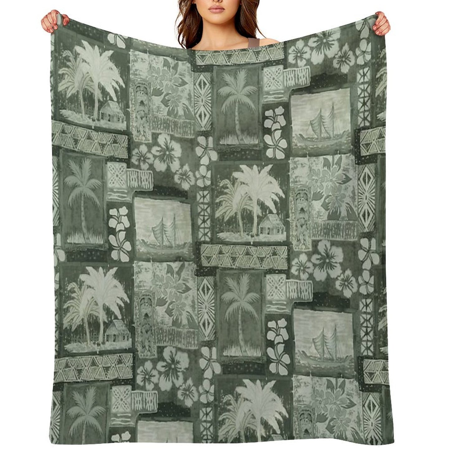 Kona Coast Retro Aloha Shirt Print Throw Blanket