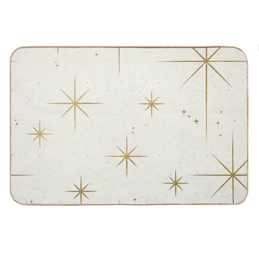 Gold Art Deco Stars Sparkle Pattern Astrology Astronomical Vintage Style White Background Bath Mat