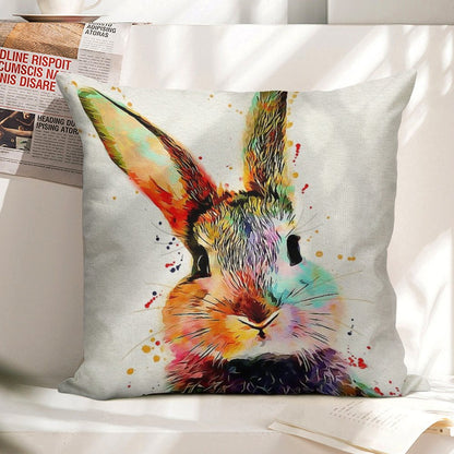 Rabbit Watercolor Art Work Linen Throw Pillow Cover