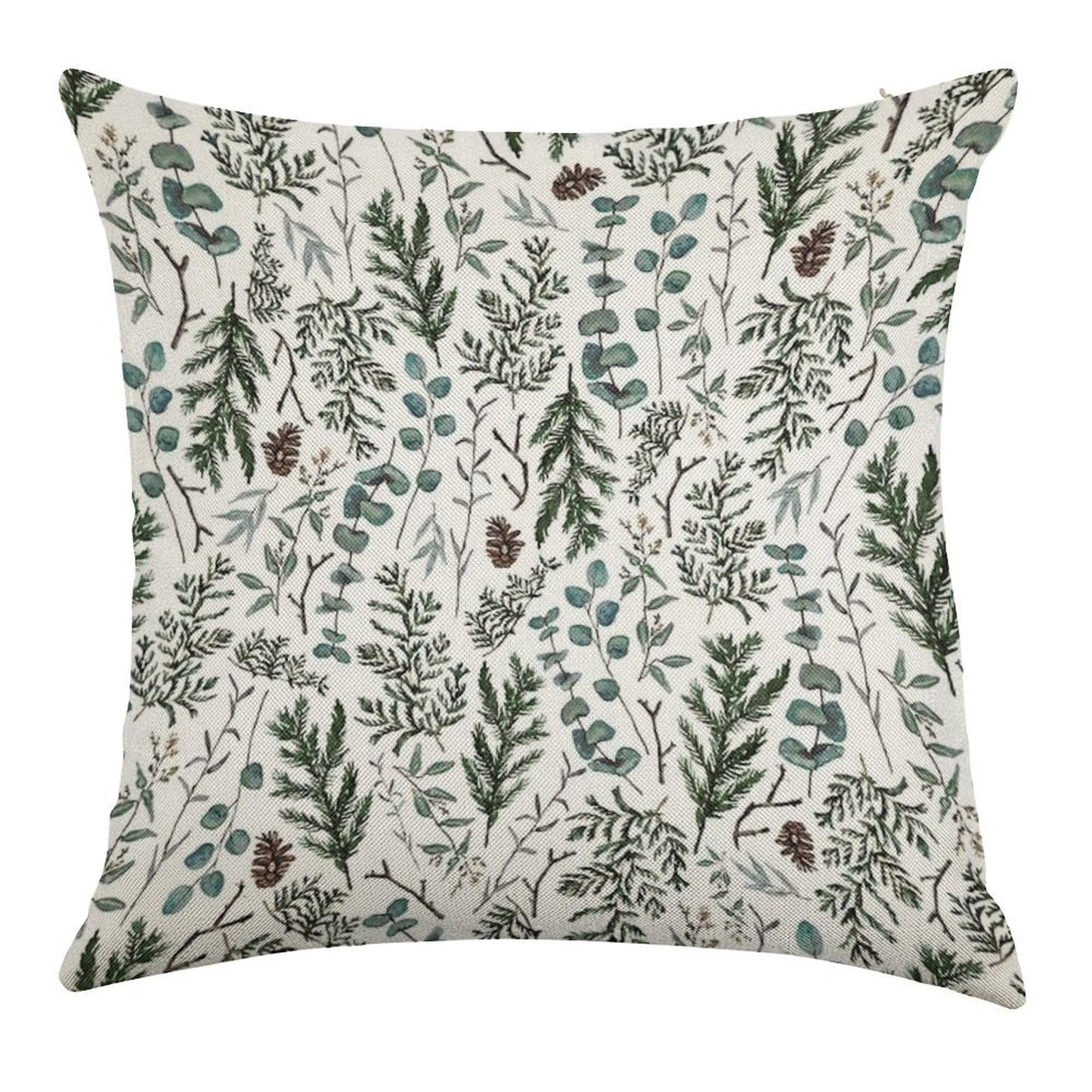 Pine And Eucalyptus Greenery Linen Throw Pillow Cover