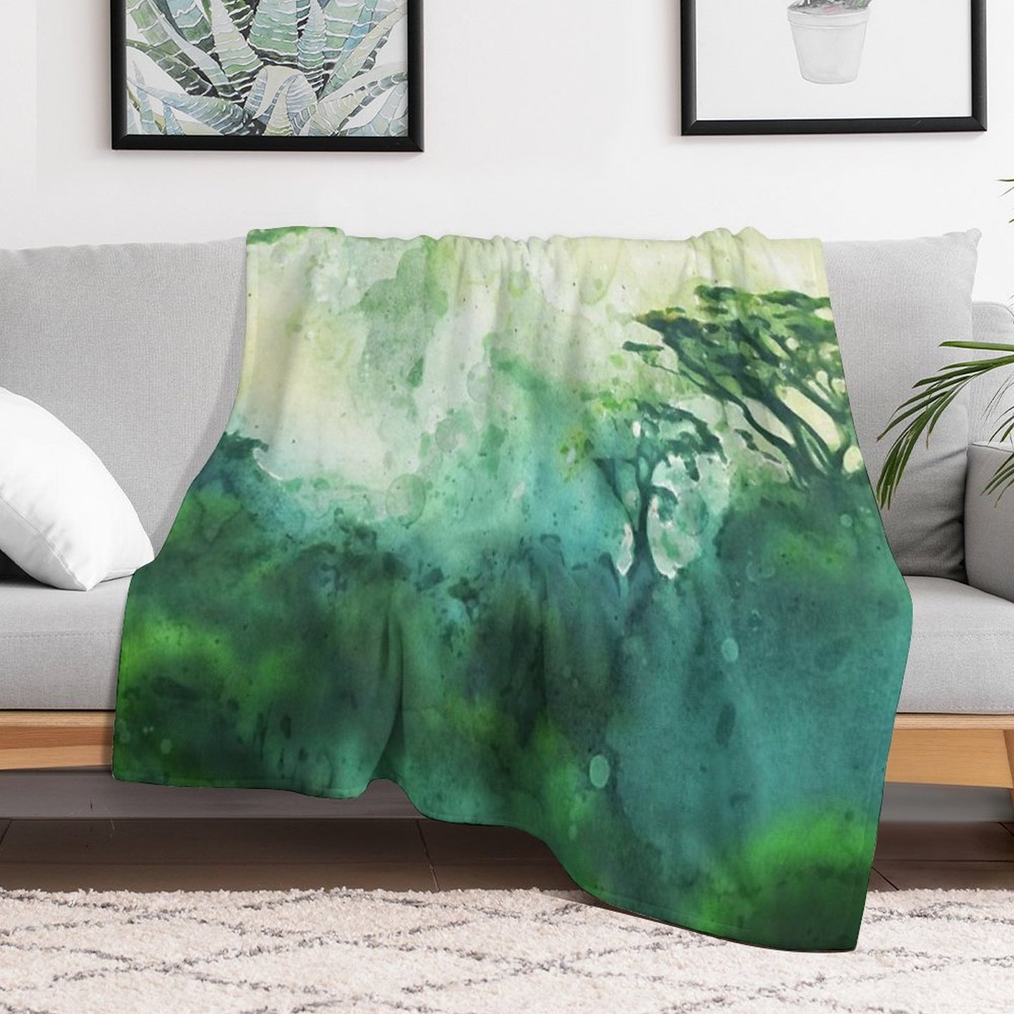 Green Forest_watercolor Painting Throw Blanket
