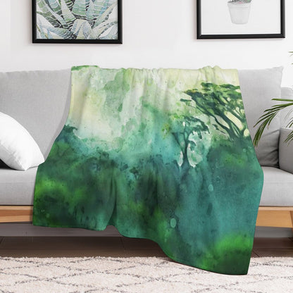 Green Forest_watercolor Painting Throw Blanket