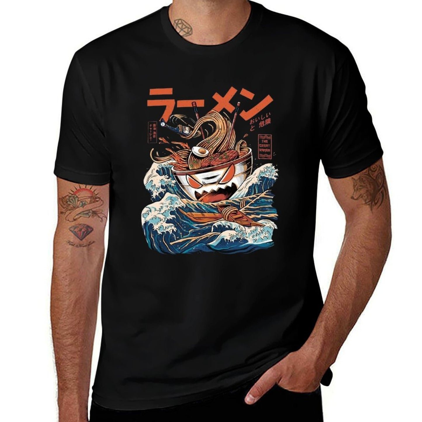 The Black Great Ramen  Rolled Sleeves T-Shirt