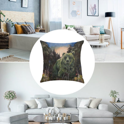 Sweet Grass Green Bear Linen Throw Pillow Cover
