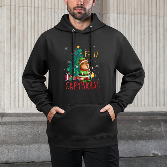 Feliz Capybara Elf Xmas Christmas Tree Checkered Candy Cane Adjustable Hood Hoodie