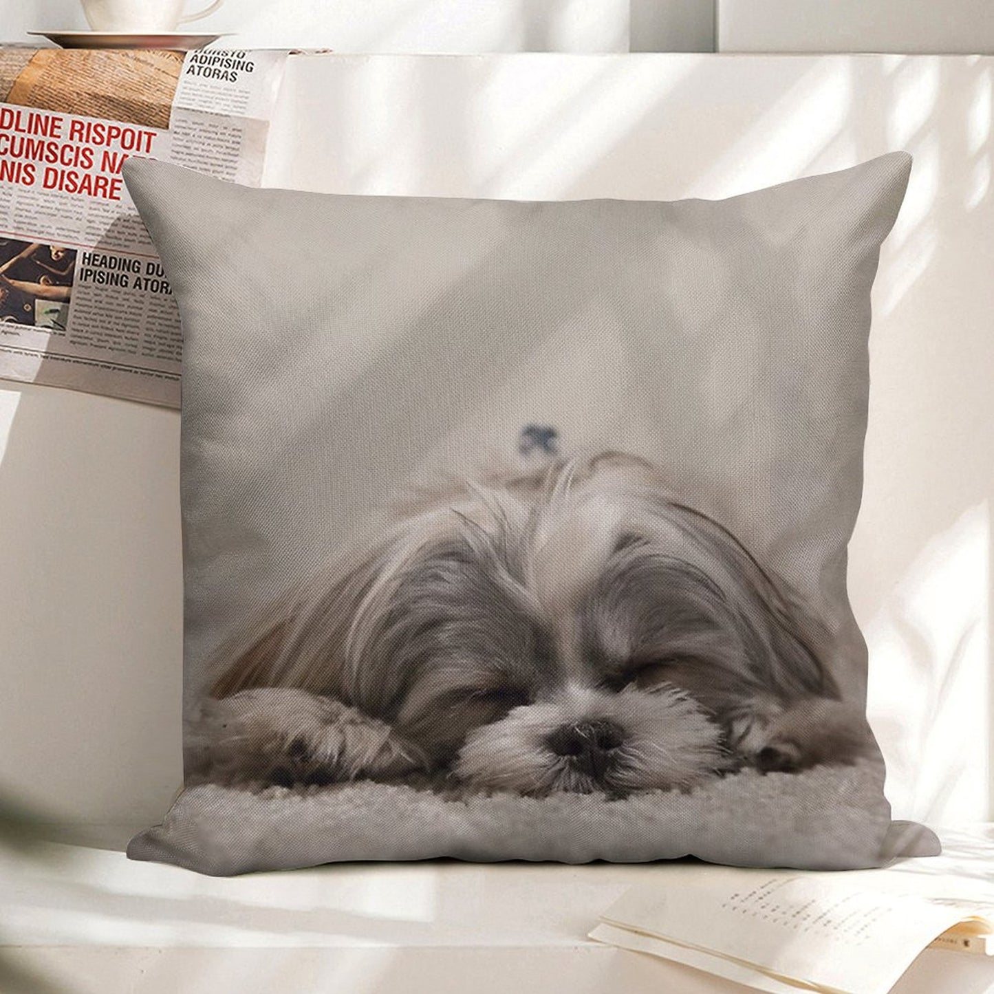 Shih Tzu Sleeping Linen Throw Pillow Cover