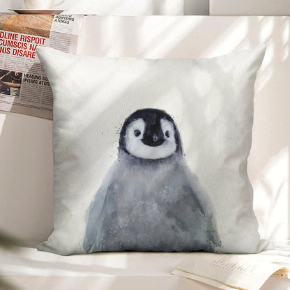 Little Penguin Linen Throw Pillow Cover