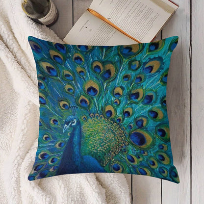 Peacock Full Glory 2 Linen Throw Pillow Cover