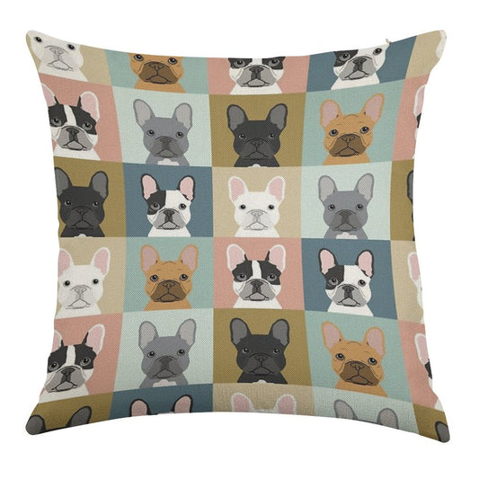French Bulldog Portraits Pattern Dog Person Gift Love Animal Pet Puppy Frenchie Bulldog Valentines Linen Throw Pillow Cover