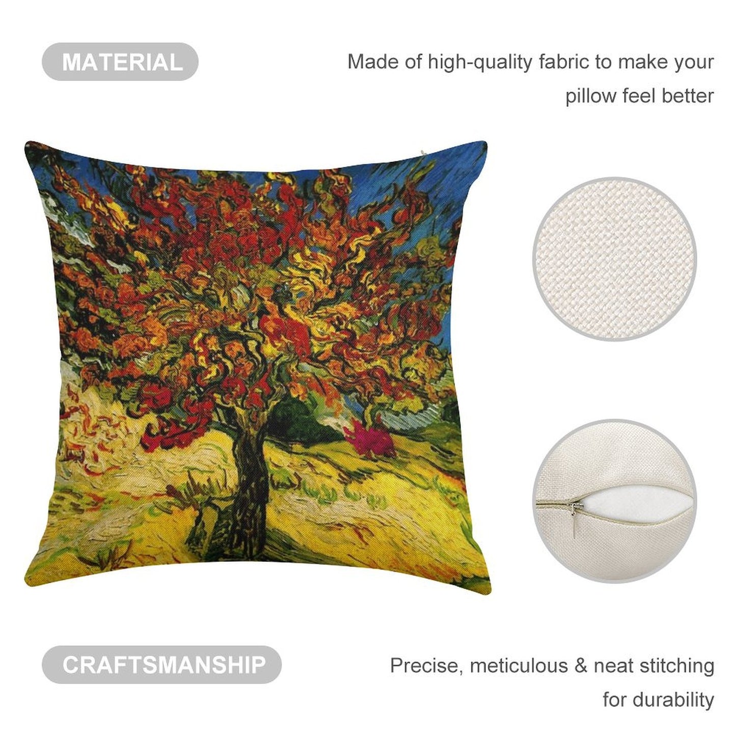 Van Gogh Mulberry Tree Print Linen Throw Pillow Cover