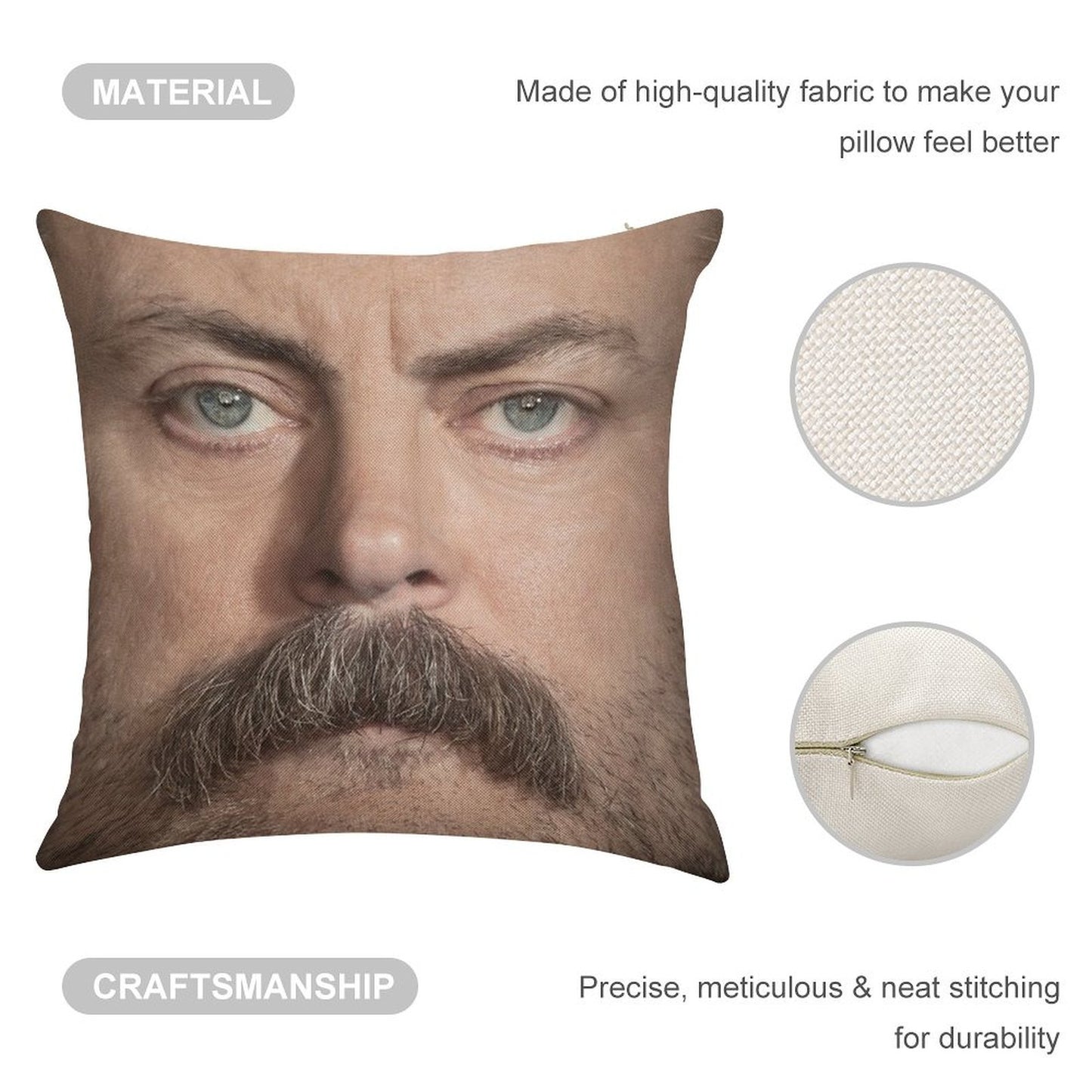 Ron Swanson  Nick Offerman Face Throw Pillow Linen Throw Pillow Cover