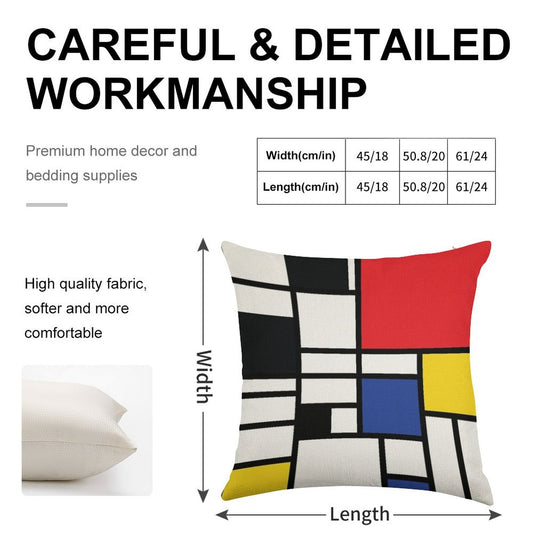 De Stijl #1 Linen Throw Pillow Cover