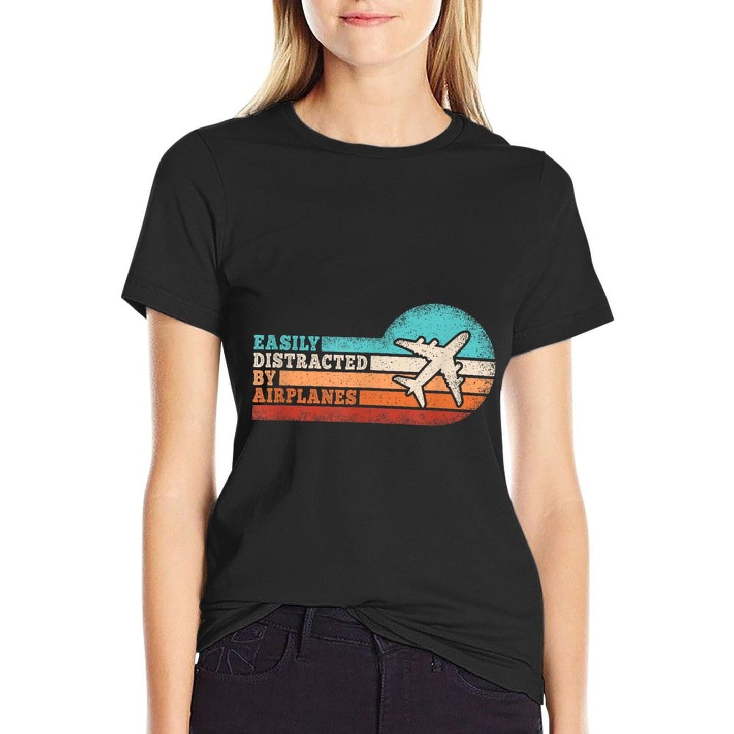 Easily Distracted By Airplanes Funny Pilot Aviation Men Comfortable T-Shirt