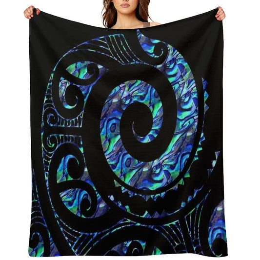 New Zealand Māori Paua Tattoo Koru Design Throw Blanket