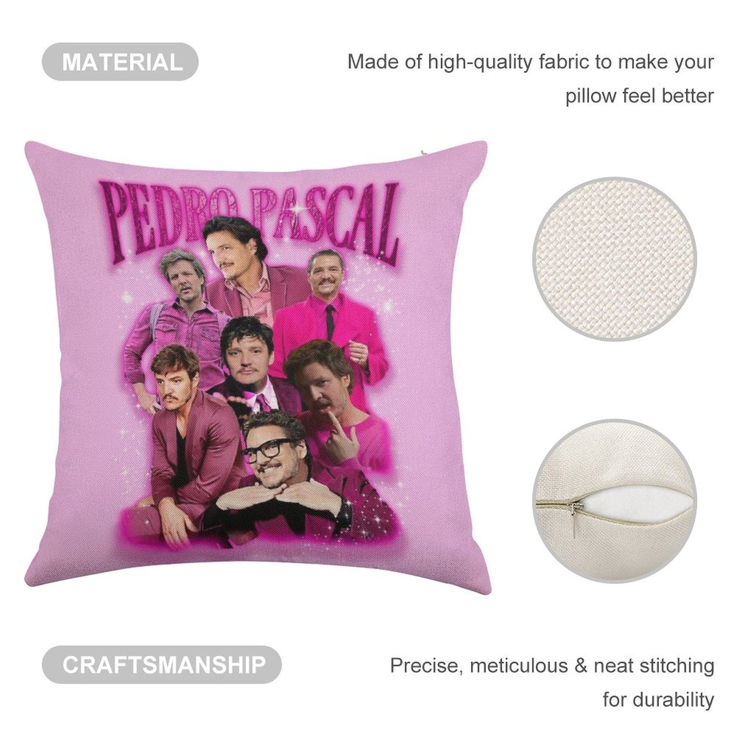 Pedro Pascal in Pink Linen Throw Pillow Cover