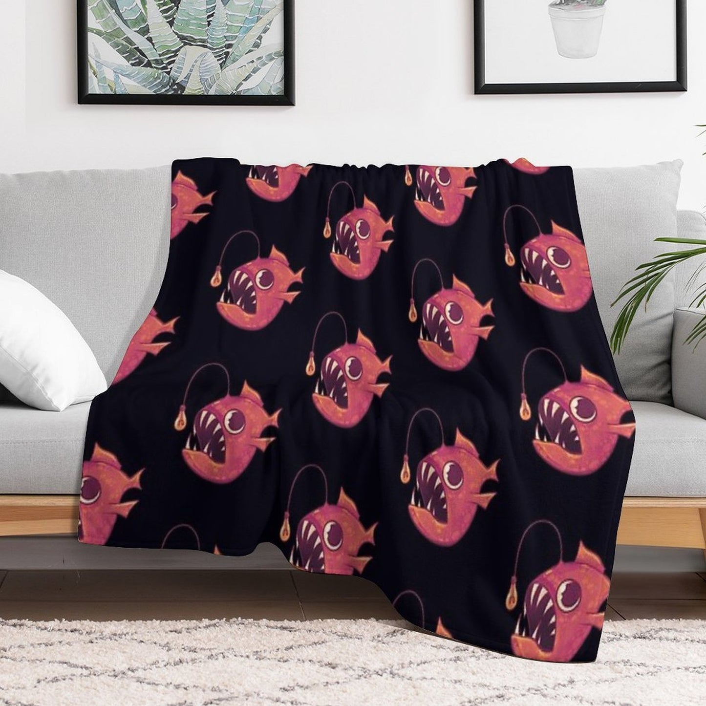Cute Anglerfish (Red) Throw Blanket