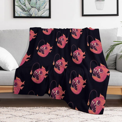 Cute Anglerfish (Red) Throw Blanket
